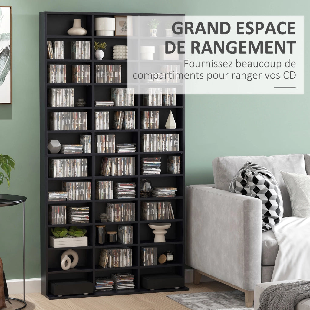 Libreria per CD e DVD, scaffale con 36 scomparti regolabili ¨C Minimal ¨C 102x23.5x195 cm, nero