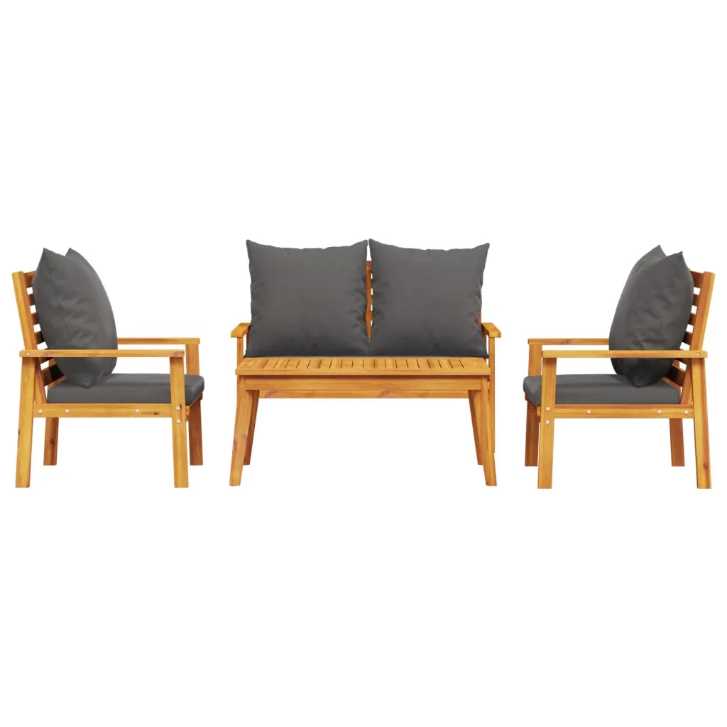 Set Salotto da Giardino 4pz con Cuscini Legno Massello Acacia