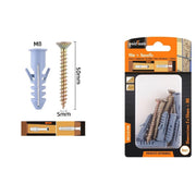 Trade Shop - Set 9 Pezzi Viti Vite 5 X 50 Mm + Tasselli Con Alette Tassello M8 Fischer 57199 -
