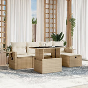 Set Divano da Giardino 6 pz con Cuscini Beige in Polyrattan