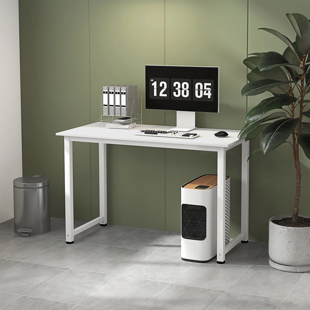 Scrivania per Computer con Piedini Regolabili in Truciolato e Acciaio, 120x60x76 cm, Bianco
