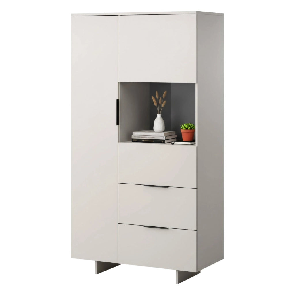 Credenza Rimella, Madia da salotto con due ante battenti e due cassetti, Rialzato da terra, 90x42 h170 cm, Beige