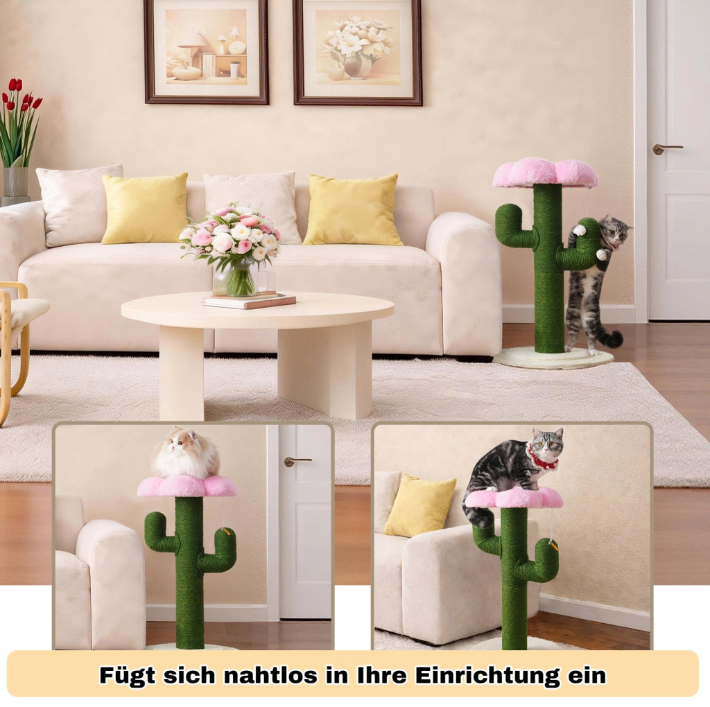Tiragraffi per gatti a forma di cactus 90 cm; verde; con base stabile in MDF e sisal