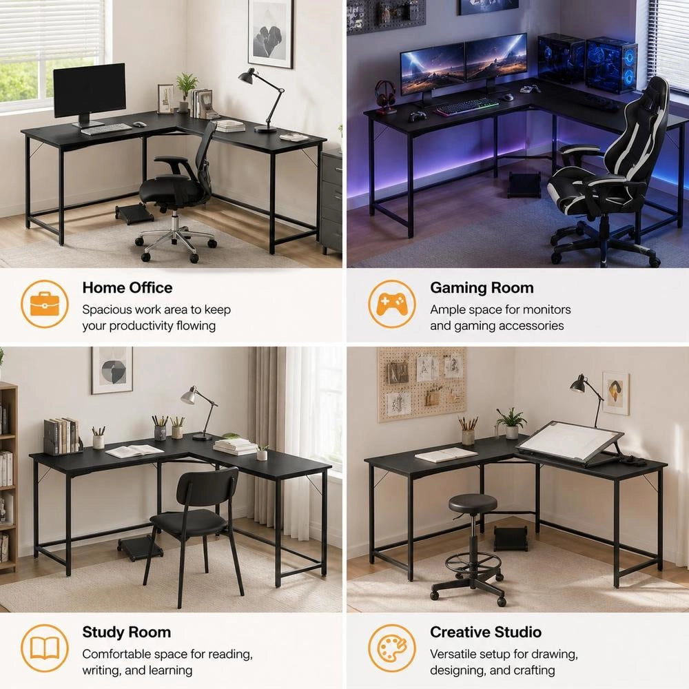 L Shaped Desk Corner Computer Desk PC Laptop Gaming Table Workstation-Black