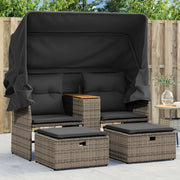 Divano Giardino 2 Posti-Sofa da Giardino-Divanetto da esterno Baldacchino e Sgabelli Grigio Polyrattan 941259