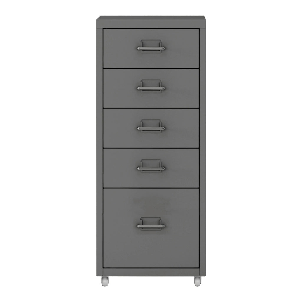 Cassettiera Kökar in Acciaio Mobile Archivio con 5 Cassetti e Rotelle - Grigio [en.casa]