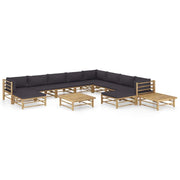 Set Divani da Giardino 12 pz con Cuscini Grigio Scuro in BambÃ¹ cod mxl 44347