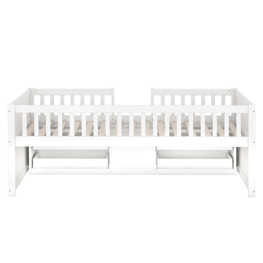 LETTO Semialto 90x200 cm con 4 cassetti scala e sponde in legno di pino bianco