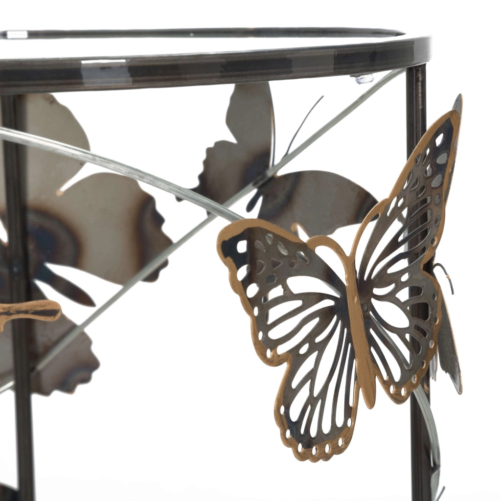 Dhulik, Tavolino da Salotto set da 2, Disegni con Farfalle, 41x41x55h cm Grigio