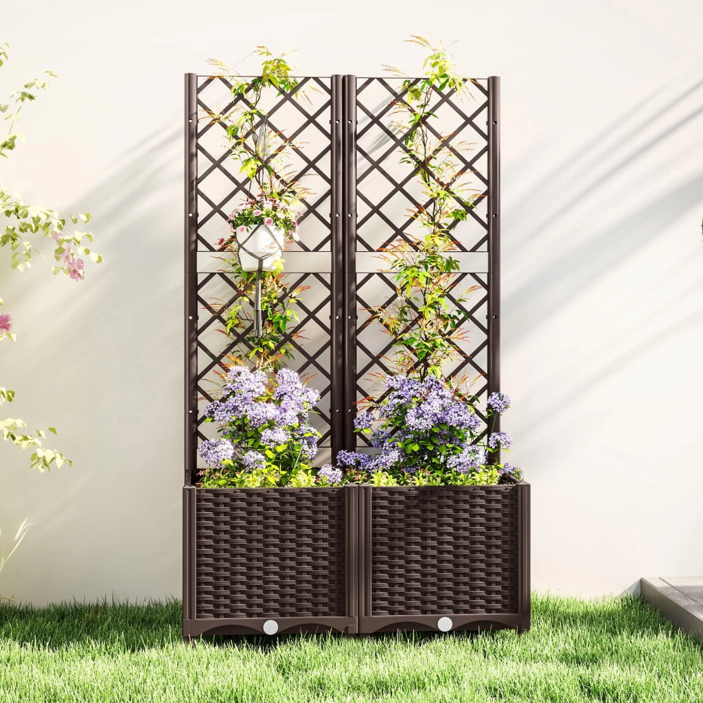 Fioriera con Traliccio per Rampicanti 80x40x135 cm 8 Fori di Drenaggio in PP Marrone