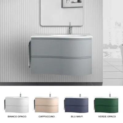 Mobile bagno sospeso 90 cm Melody azzurro polvere con vasca a destra
