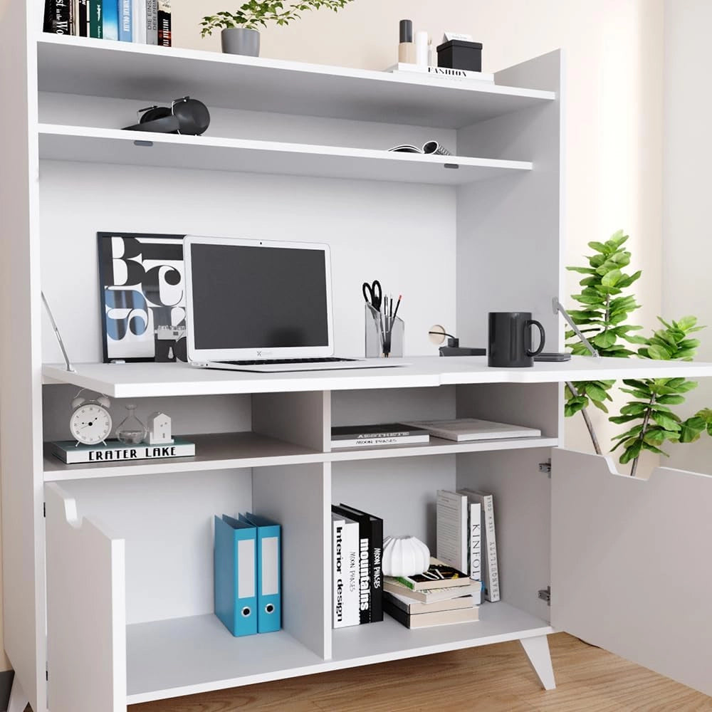 Scrivania per segretaria Berdi, Bianco, 110 x 45 cm, adatto come postazione di lavoro per home office o studio