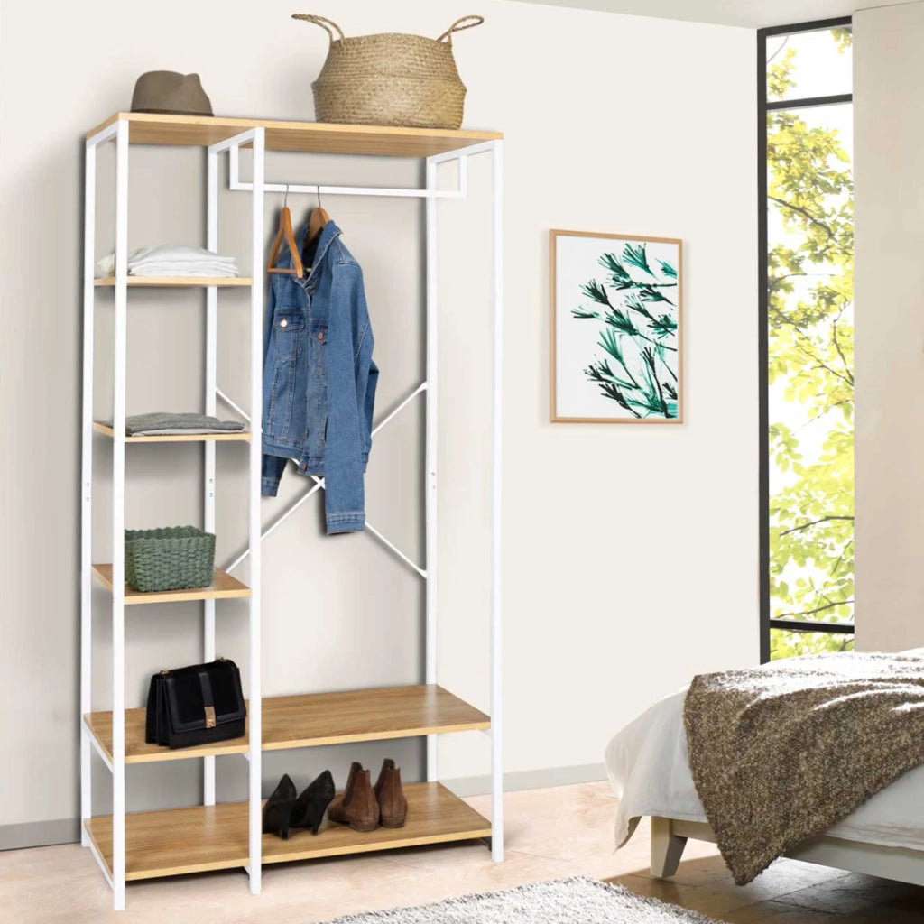 IDMarket - Armadio con ripiani L. 90 cm DETROIT design industriale legno e metallo bianco
