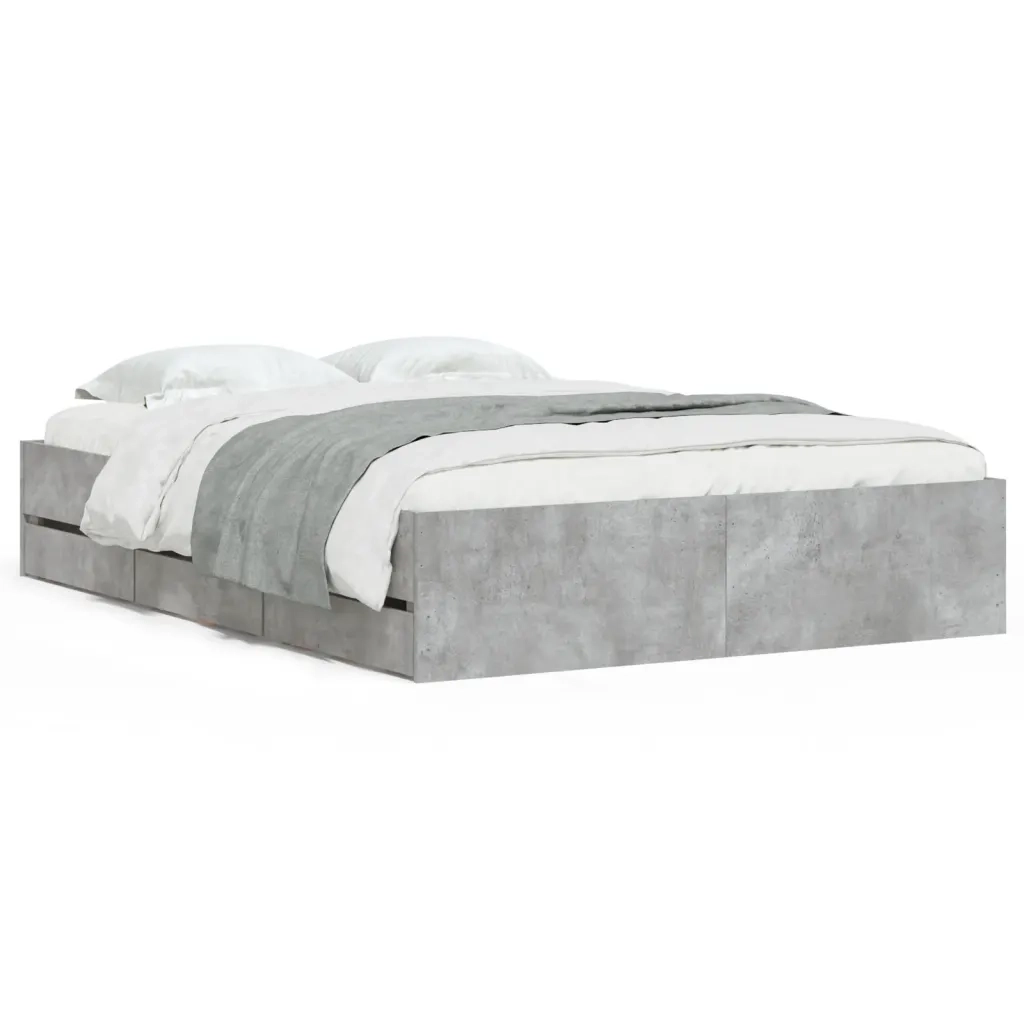 Letto matrimoniale | Letto per adulti | Giroletto Cassetti Grigio Cemento 135x190 cm Legno Multistrato