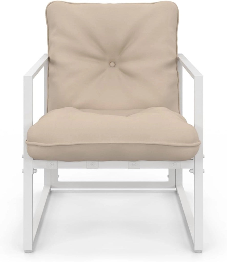 Nairobi Set di mobili da Giardino Bassi a 6 posti in Acciaio Bianco con Cuscini Beige