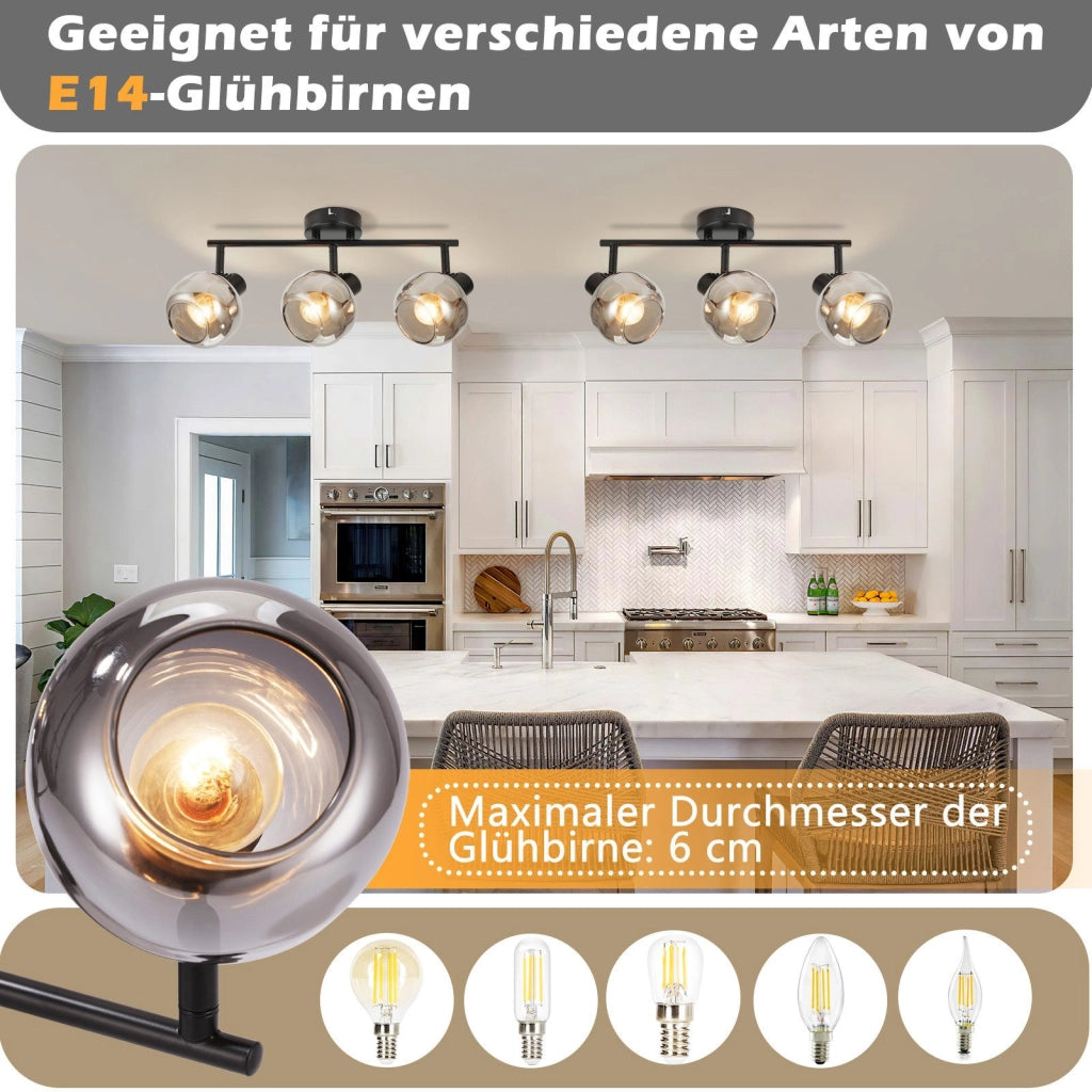 ZMH Faretto da soffitto vetro grigio fumé girevoli 350° retrò per soggiorno cucina corridoio