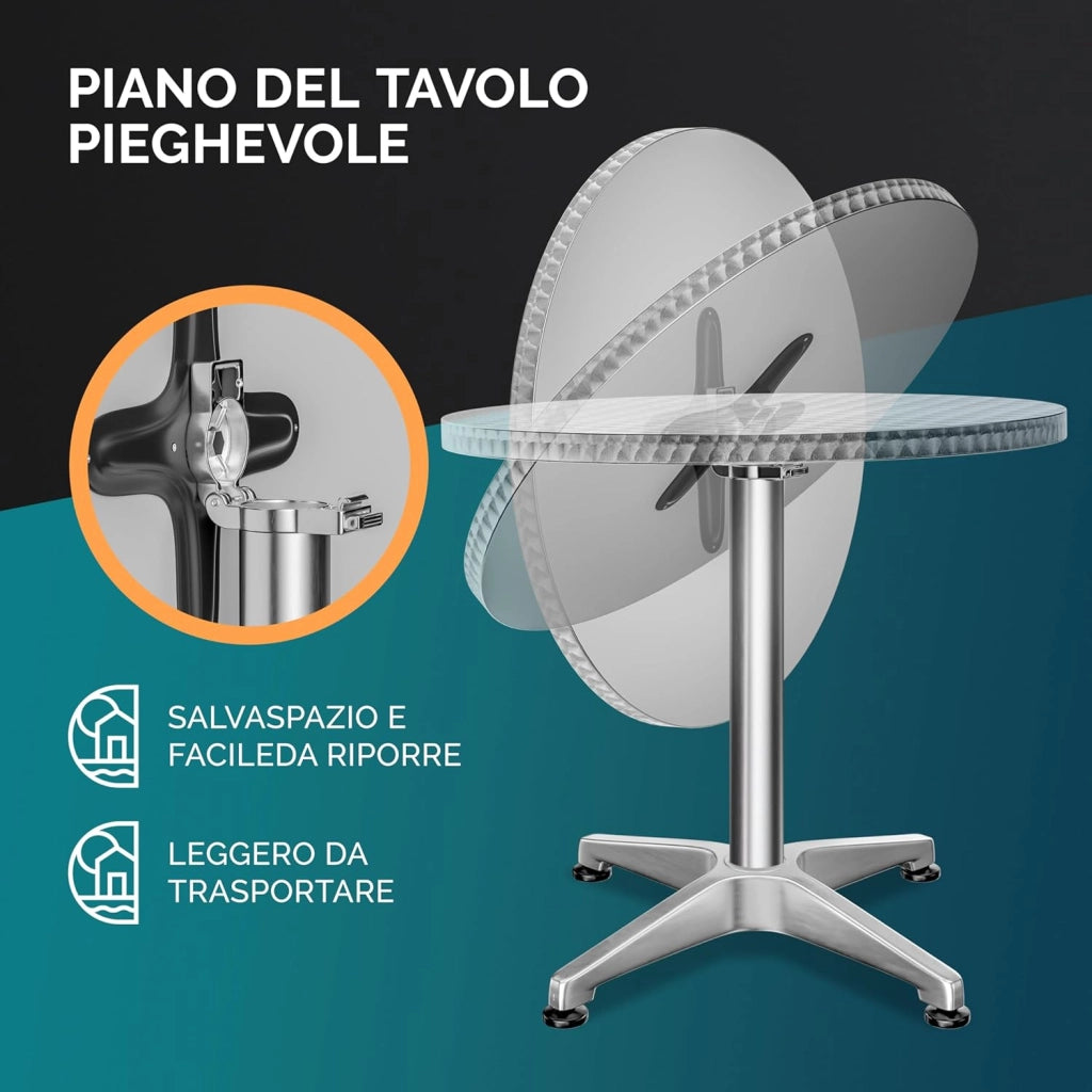 Set di 2 Tavoli da Bar Pieghevole Regolabile 70cm / 115cm Alluminio Rotondo Ø 60cm Tavolo Giardino Bistrot