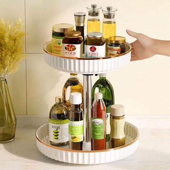 Organizzatore per cucina a rotazione con girodossier e carrello rotante - organizzatore per cucina a 2 livelli con 2 animali (bianco)