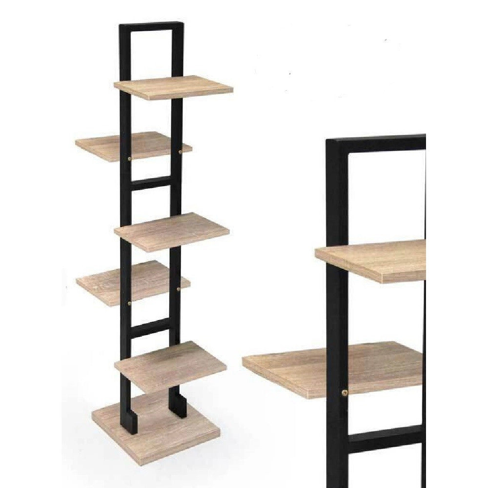 Trade Shop - Scaffale Portaoggetti Libreria 5 Ripiani Legno 30x30x131 Cm Metallo Nero 783197 -