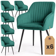 Set di 6 Sedie in velluto con cuciture verticali FLORENCE Verde Bottiglia gambe nere