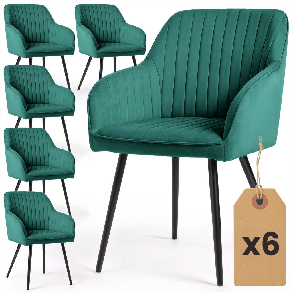 Set di 6 Sedie in velluto con cuciture verticali FLORENCE Verde Bottiglia gambe nere