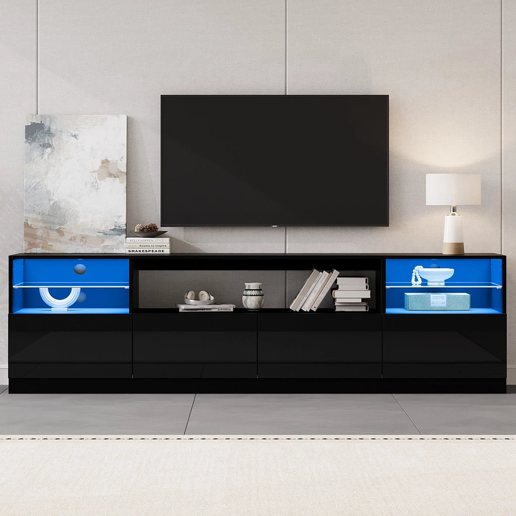 Cassettiera TV nera lucida in truciolare lunga 180 cm