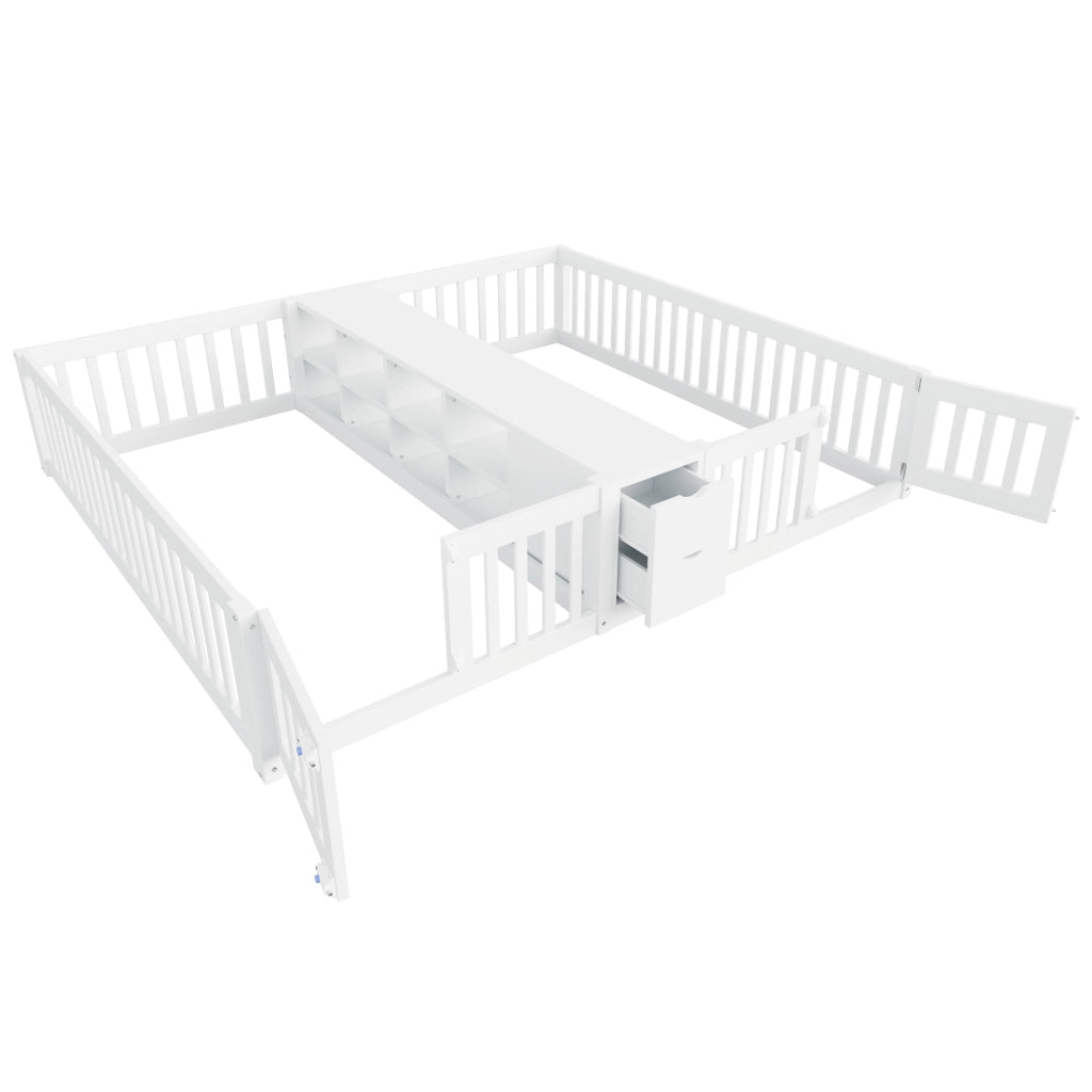 LETTO Doppio 90x200 cm in legno bianco con scaffale e 2 cassetti