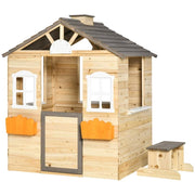 CASETTA BIMBI 3-7 ANNI A 2 FINESTRE CON PORTAVASI E PANCHINA, IN LEGNO DI ABETE E PP, 113LX94X134.5 CM