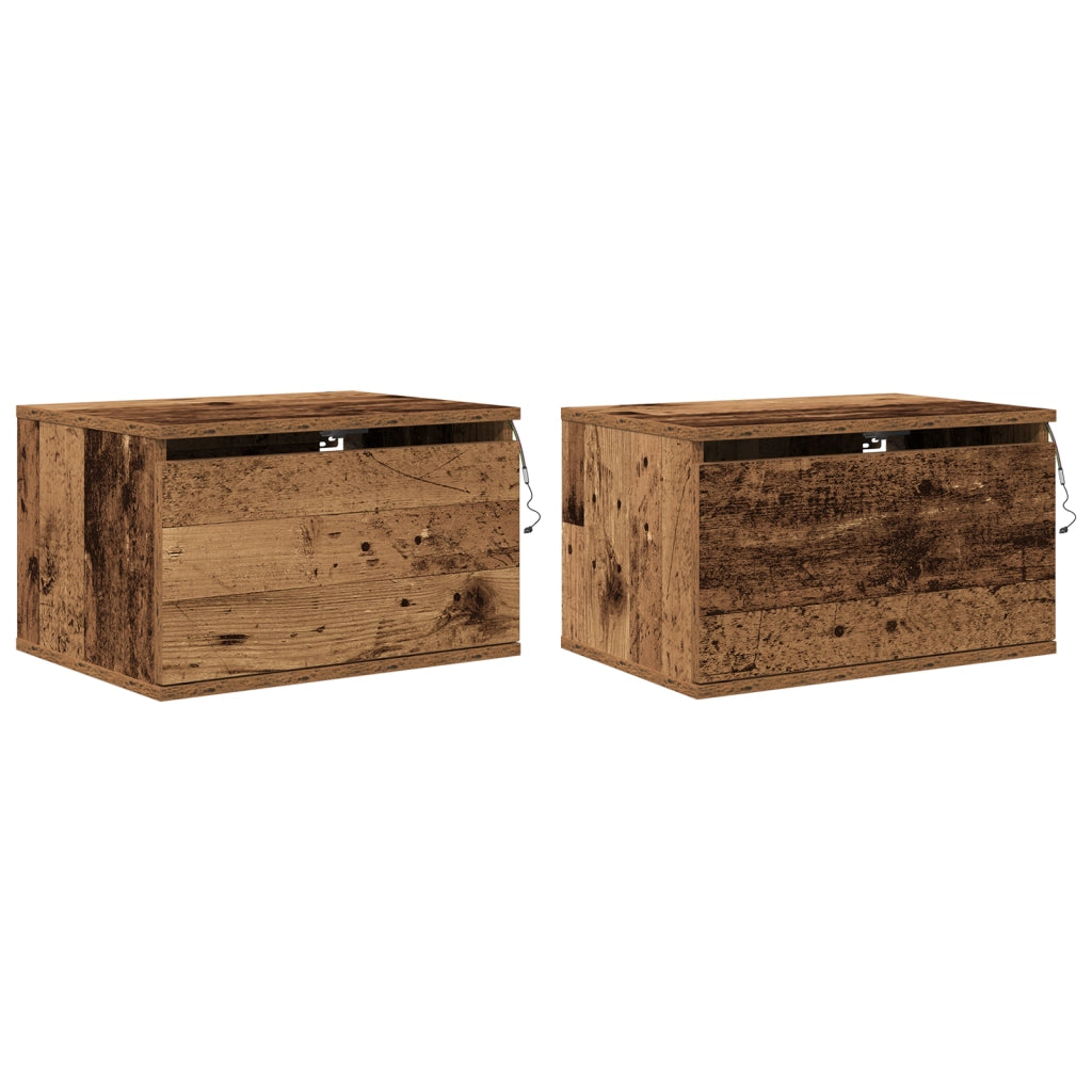 Comodini con luci LED 2 pz da muro in legno vecchio