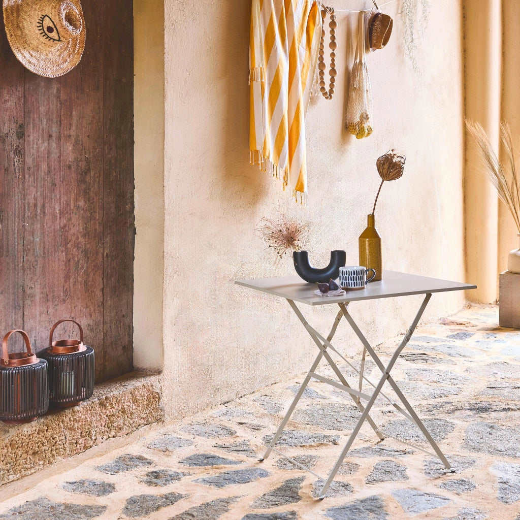 Set tavolo da giardino pieghevole in acciaio con 2 sedie, 70cm, beige