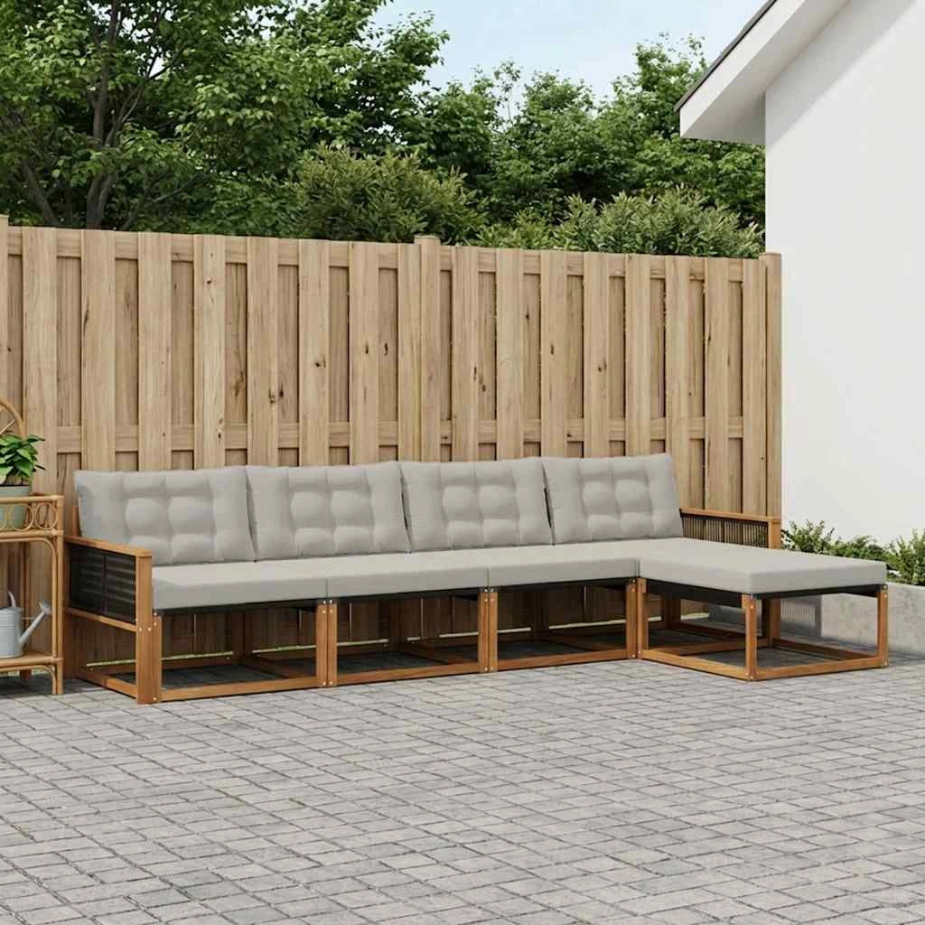 Set di divani da esterno 5 pz Naturale e Grigio Chiaro 3381359