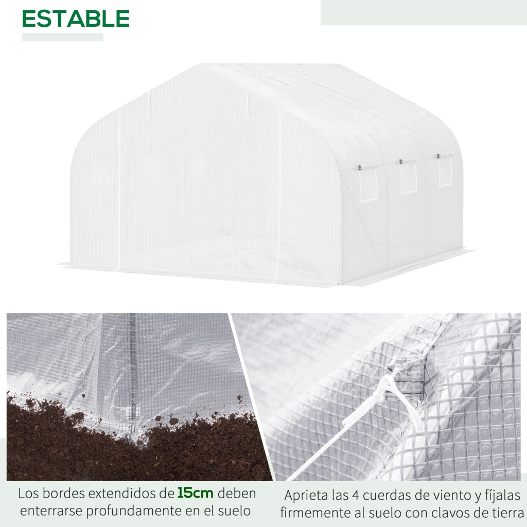 Tunnel da giardino ¨C Zephmum ¨C 445x300x205 cm bianco con 6 finestre e copertura in PE 140 g/m2