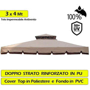 Telo Copertura Gazebo 3x4 Ricambio 350 gr/mq Camino Antivento Antipiog. 3 x 4 mt