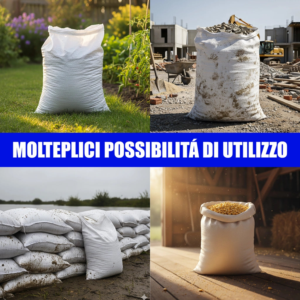 25 Pezzi Sacchi Raccolta Multiuso In Rafia PP Sacco Sabbia Antiallagamento Macerie Foglie Olive Giardinaggio 40x70 Cm