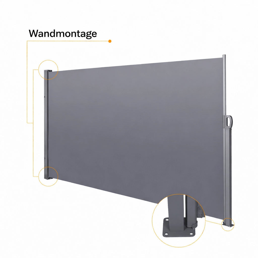 Tenda a Vela Laterale Retrattile per Balcone, Giardino e Terrazza ¨C Xylo ¨C Grigio 180x300 cm