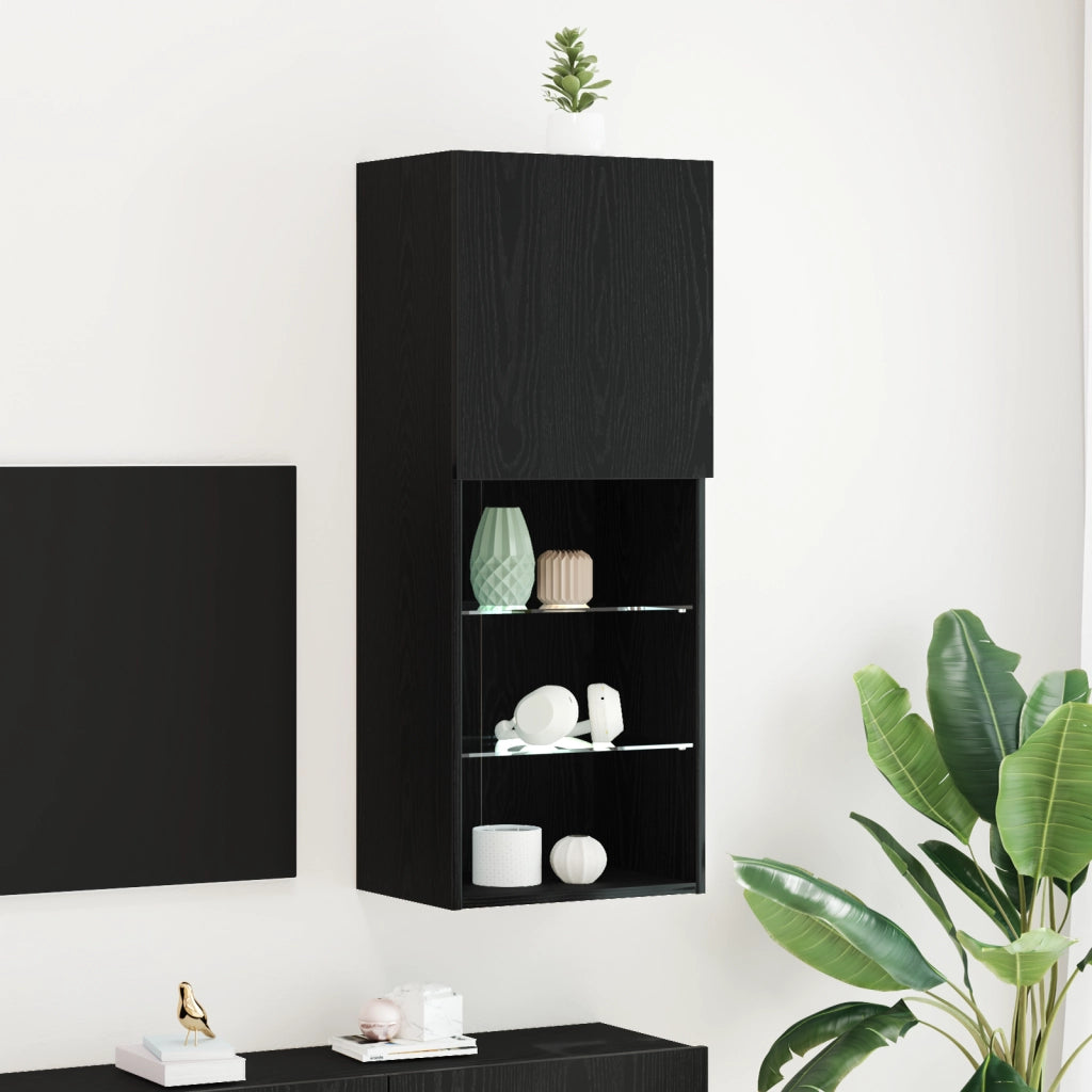 mobile TV  con luci LED rovere nero 40,5x30x102 cm