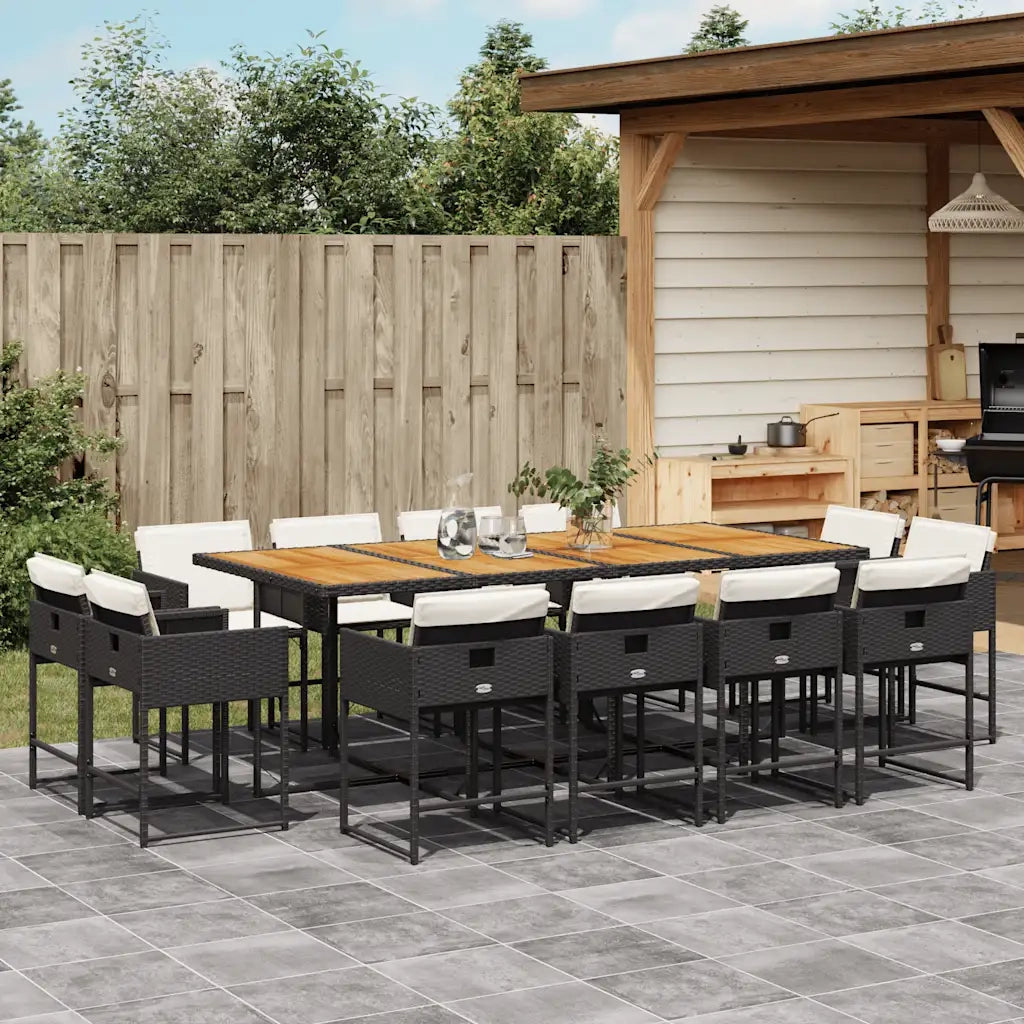 Set da Pranzo da Giardino 13pz con Cuscini Nero in Polyrattan 3278174