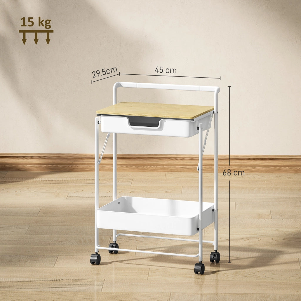 Tavolino carrello con ruote e cassetto ¨C zephmum ¨C bianco 60x40x80 cm
