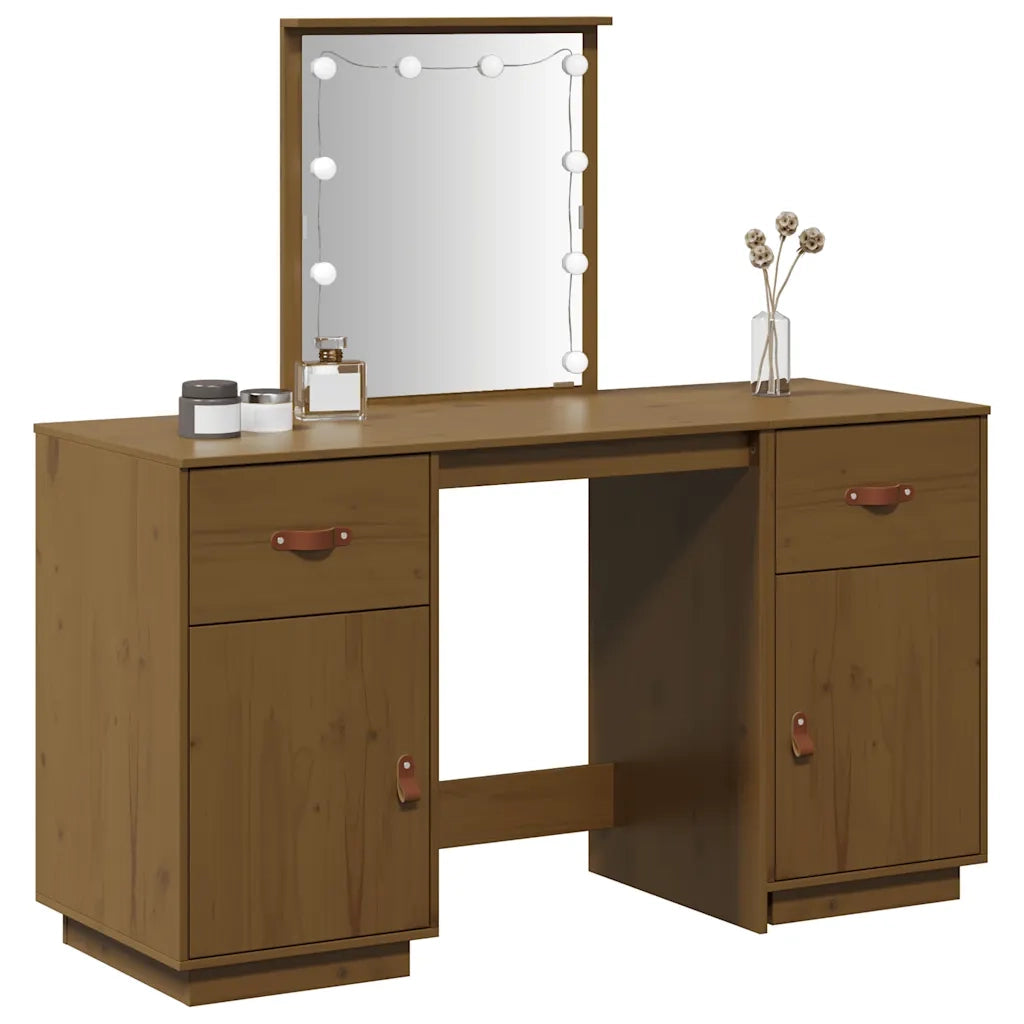 Set Toeletta con LED Marrone ambra in Legno Massello di Pino 3107842