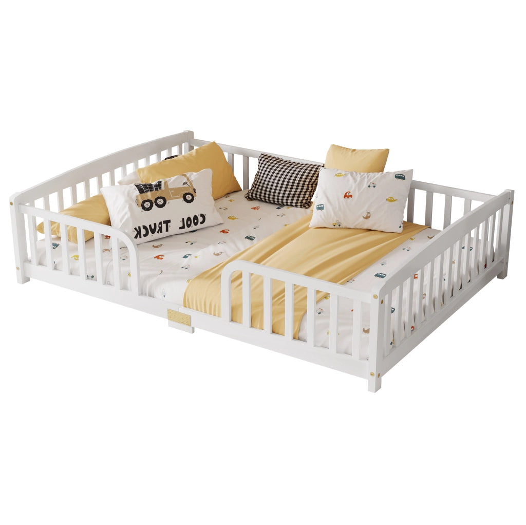 Letto a pavimento per bambini 140x200 cm con sponde di sicurezza bianco