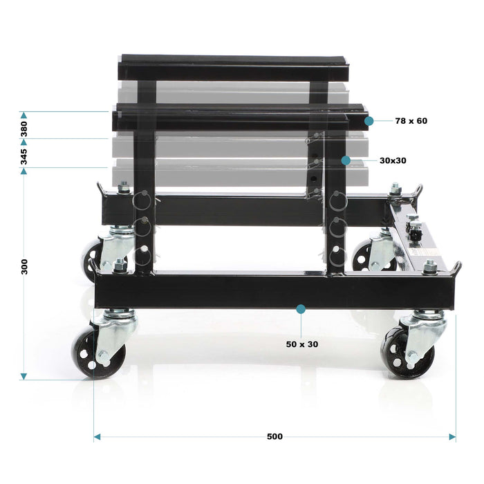 Cavalletto alzamoto a rotelle, max 680 kg, per moto e Quad