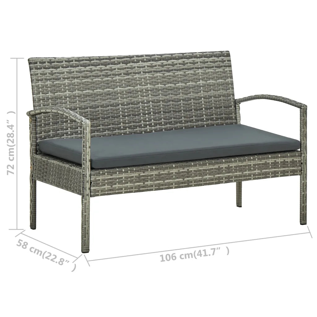 Divano da Giardino a 3 Posti con Cuscini in Polyrattan Grigio 45792