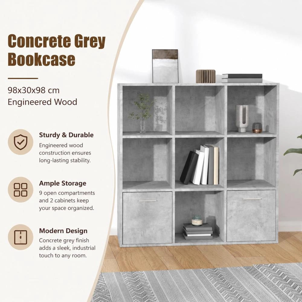 Bookshelf, Concrete Grey, 98x30x98 Cm, Wood-based Material