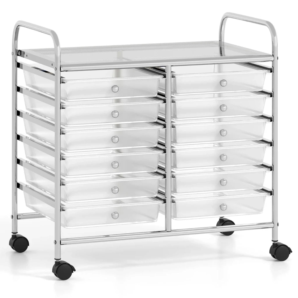 Carrello portaoggetti con ruote 64 x 38 x 62 cm 12 cassetti estraibili design moderno metallo trasparente 20_0011368