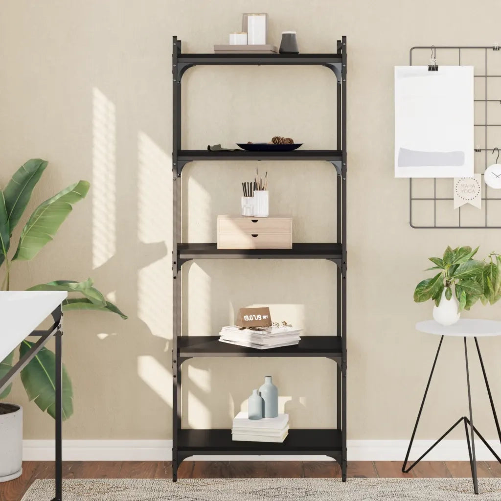 Libreria a 5 Ripiani-Scaffale per Libri-Mobile di Stoccaggio Nera 60x30x154 cm in Legno Multistrato