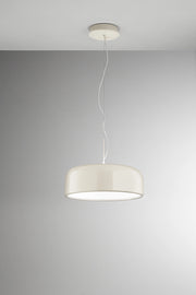 Lampada a Sospensione in Metallo Colore Bianco Panna Lucido con Tecnologia LED Integrata Dimmerabile CCT 50W, Diametro 60 cm - Perenz