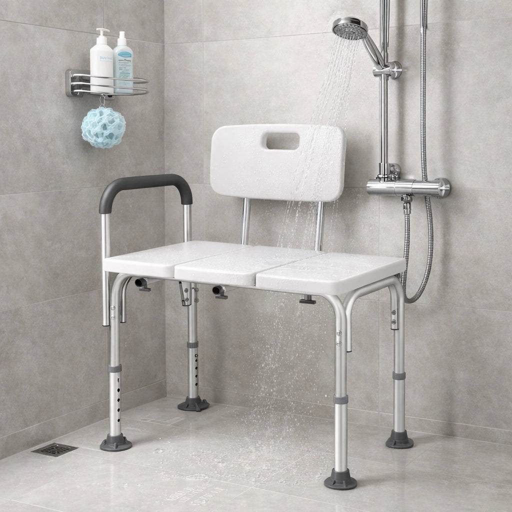 Sgabello Doccia Doppio Regolabile Alluminio Anziani Disabili Antiscivolo