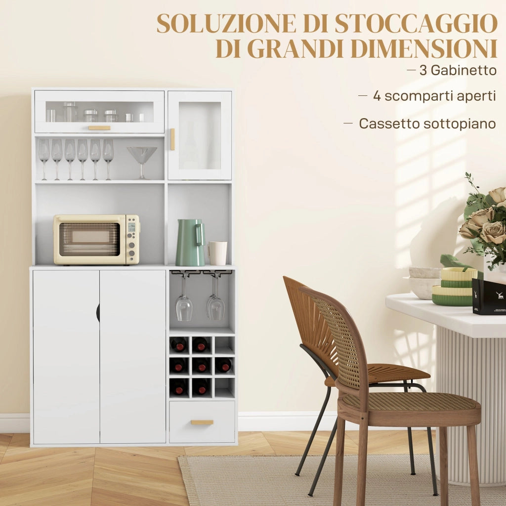 Mobile Dispensa con Portabottiglie 100x38x172 cm in Truciolato e Legno Bianco