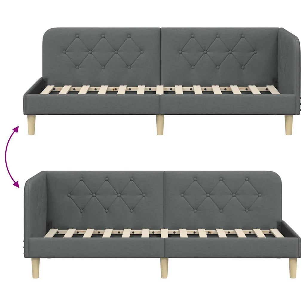 Cornice del letto ad angolo Grigio scuro 80 x 200 cm Tessuto