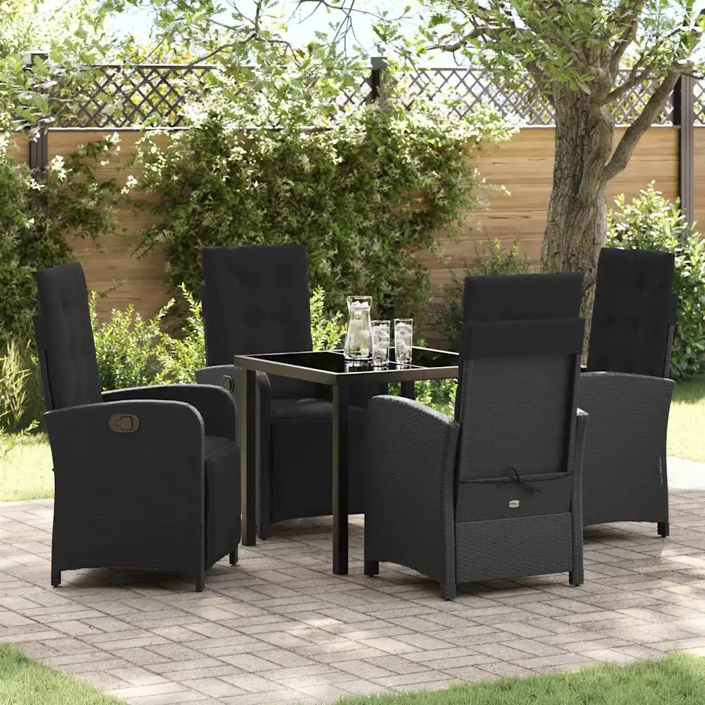 Set da Pranzo per Giardino con cuscino 5 pcs Nero polyrattan 3380310